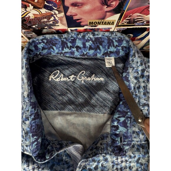 robert graham button up shirt mens 2XL abstract geometric flip cuff Blue Vibrant - Picture 3 of 5